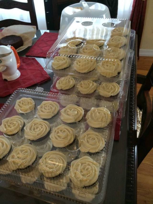 Valuable Tip: Frost the cupcakes after dropping them in the carrier!